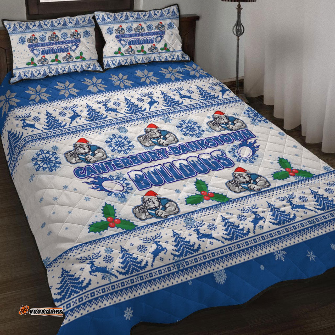 Canterbury-Bankstown Bulldogs Christmas Quilt Bed Set - Canterbury-Bankstown Bulldogs Special Ugly Christmas Quilt Bed Set
