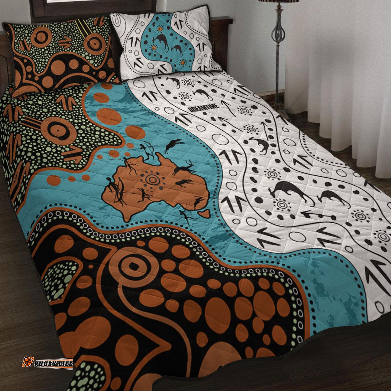 Australia Aboriginal Custom Quilt Bed Set - Aussie Indigenous Hunting Season With Kangaroo Dot Art Quilt Bed Set