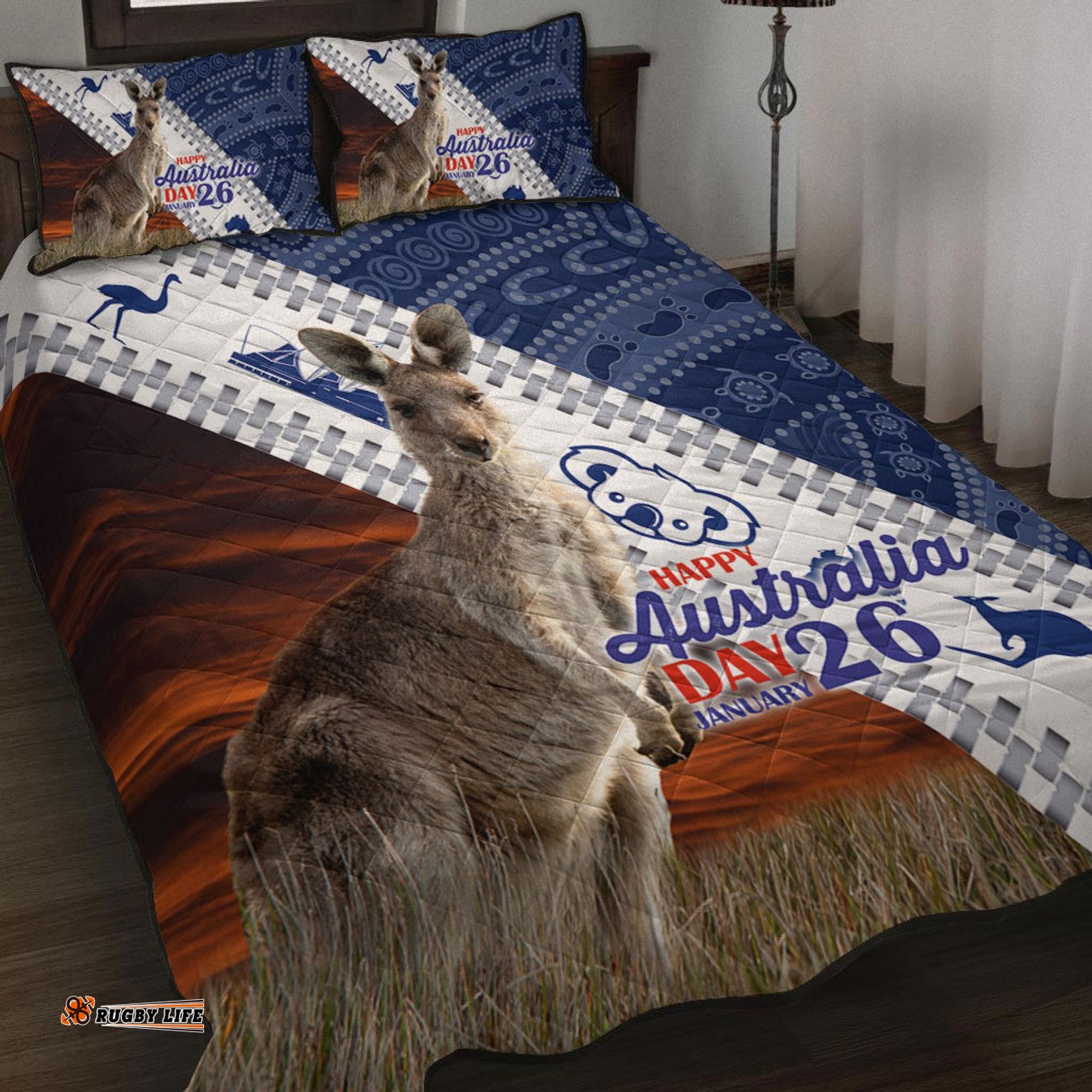 Australia Australia Day Quilt Bed Set - Kangaroo Happy Australia Day Aboriginal Pattern Quilt Bed Set