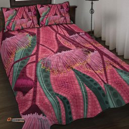 Australia Flowers Aboriginal Quilt Bed Set - Aboriginal Dot Art Of Australian Native Eucalyptus Tree Branch Quilt Bed Set