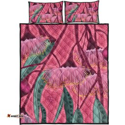 Australia Flowers Aboriginal Quilt Bed Set - Aboriginal Dot Art Of Australian Native Eucalyptus Tree Branch Quilt Bed Set