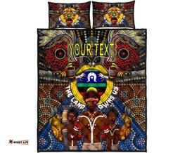 Custom Text The Land Owns Us Aboriginal Quilt Bed Set