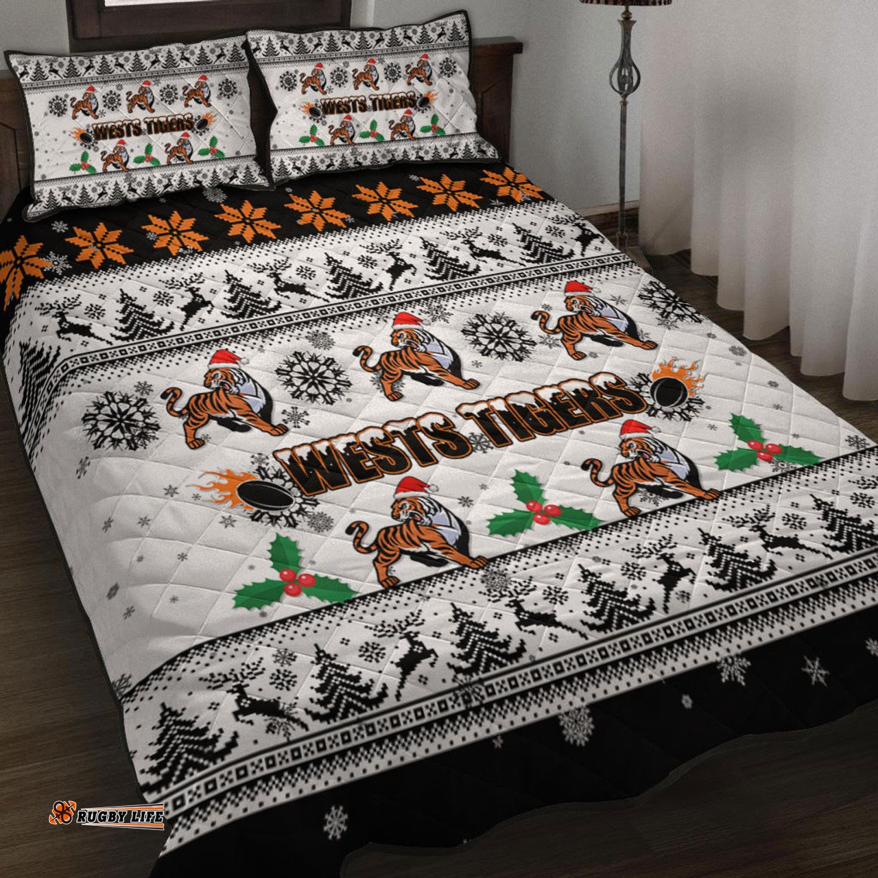 Wests Tigers Christmas Quilt Bed Set - Wests Tigers Special Ugly Christmas Quilt Bed Set