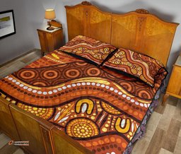 Aboriginal Quilt Bed Set Landscape and The Sun Dot Painting Art
