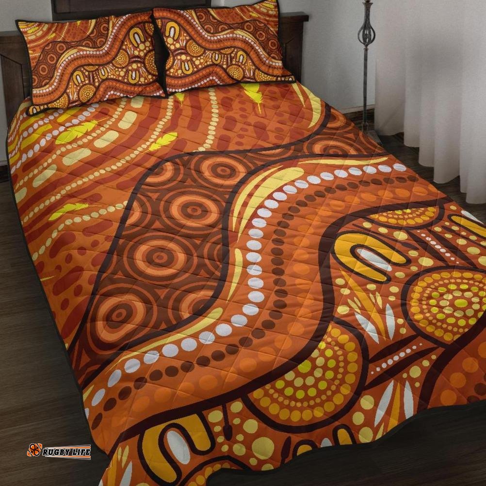 Aboriginal Quilt Bed Set Landscape and The Sun Dot Painting Art