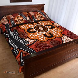 Australia Aboriginal Inspired Quilt Bed Set - Lizard Art Aboriginal Inspired Dot Painting Style