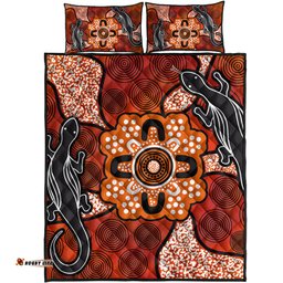 Australia Aboriginal Inspired Quilt Bed Set - Lizard Art Aboriginal Inspired Dot Painting Style