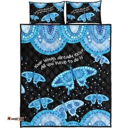 Australia Animals Aboriginal Quilt Bed Set - Your Wings Already Exist Aboriginal Blue Butterflies Art Inspired Quilt Bed Set
