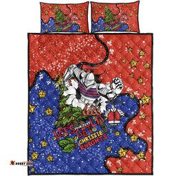 Newcastle Knights Christmas Custom Quilt Bed Set - Let's Get Lit Chrisse Pressie Quilt Bed Set
