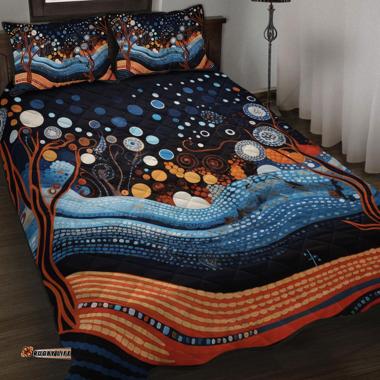 Australia Dreaming Aboriginal Quilt Bed Set - Aboriginal Culture Indigenous Trees Dot Painting Art Inspired Quilt Bed Set