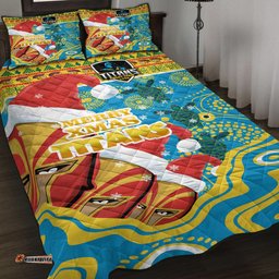 Gold Coast Titans Christmas Quilt Bed Set - Custom Merry Titans Christmas Indigenous