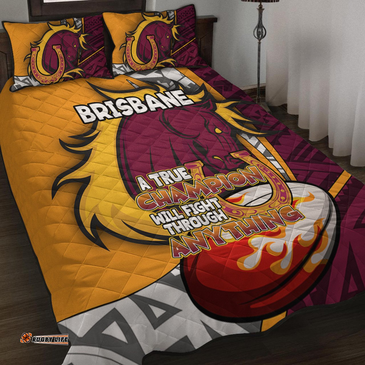 Brisbane Broncos Quilt Bed Set - A True Champion Will Fight Through Anything With Polynesian Patterns