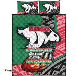 South Sydney Rabbitohs Quilt Bed Set - A True Champion Will Fight Through Anything With Polynesian Patterns