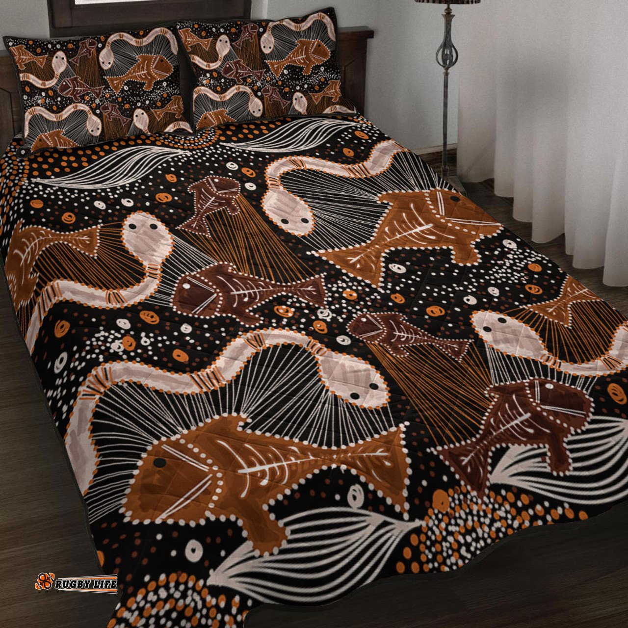 Australia Aboriginal Quilt Bed Set - Underwater Painting In Aboriginal Style Quilt Bed Set