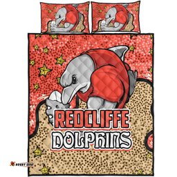 Redcliffe Dolphins Custom Quilt Bed Set - Team With Dot And Star Patterns For Tough Fan Quilt Bed Set