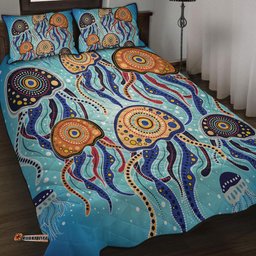 Australia Dot Painting Inspired Aboriginal Quilt Bed Set - Jellyfish Art In Aboriginal Dot Style Quilt Bed Set