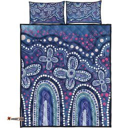 Australia Aboriginal Quilt Bed Set - Dot painting illustration in Aboriginal style Blue Quilt Bed Set