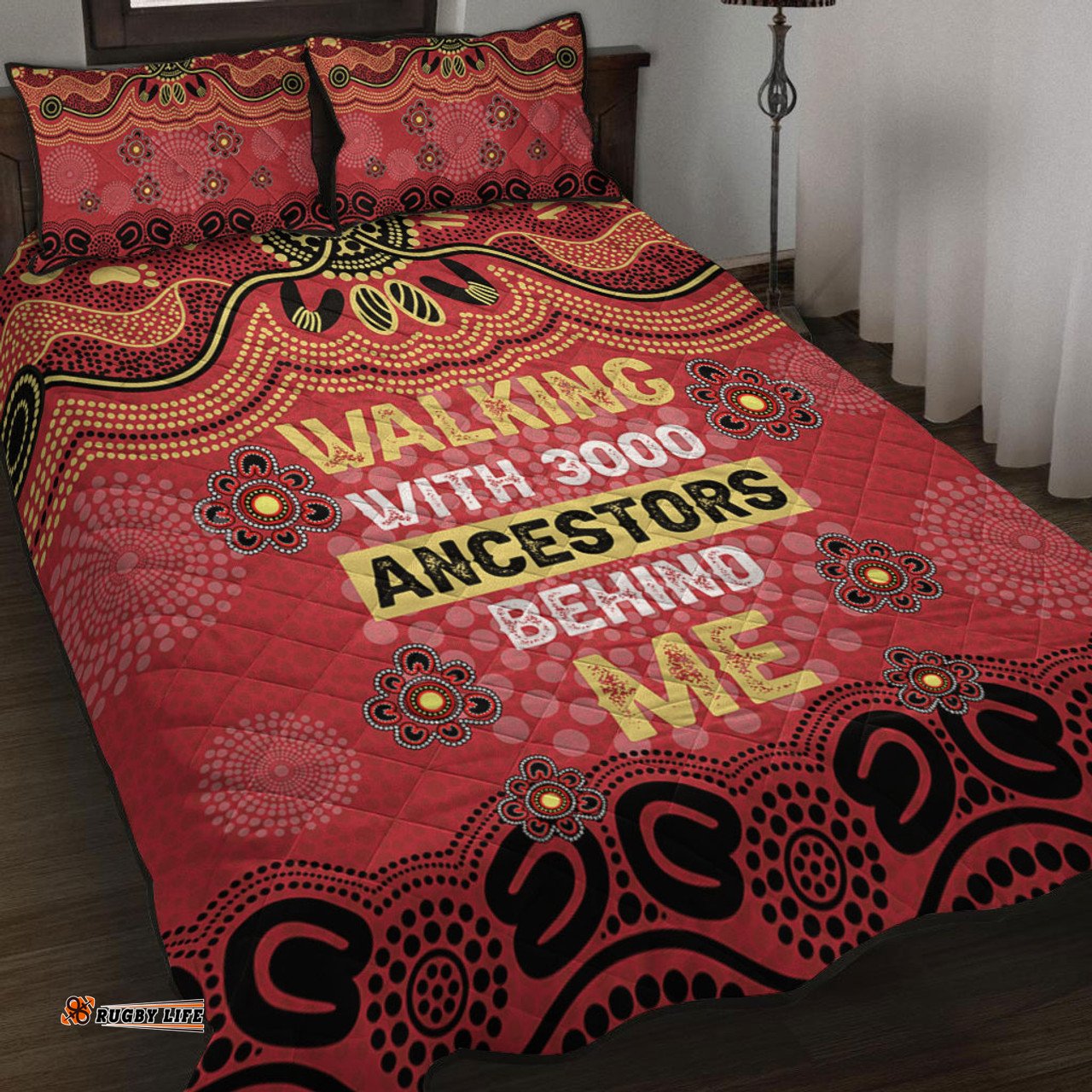 Australia Aboriginal Quilt Bed Set - Walking with 3000 Ancestors Behind Me Red and Gold Patterns Quilt Bed Set