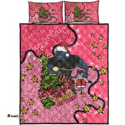 Penrith Panthers Christmas Custom Quilt Bed Set - Let's Get Lit Chrisse Pressie Pink Quilt Bed Set