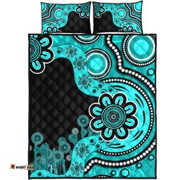 Australia Quilt Bed Set Aboriginal Indigenous Dot Painting Turquoise