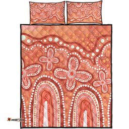 Australia Aboriginal Quilt Bed Set - Dot painting illustration in Aboriginal style Orange Quilt Bed Set