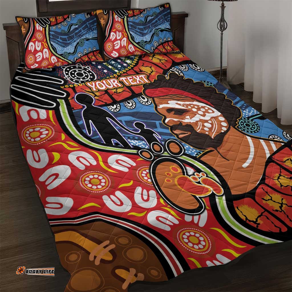 dad and son footprint fathers day personalised quilt bed set australian aboriginal art