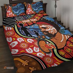dad and son footprint fathers day personalised quilt bed set australian aboriginal art