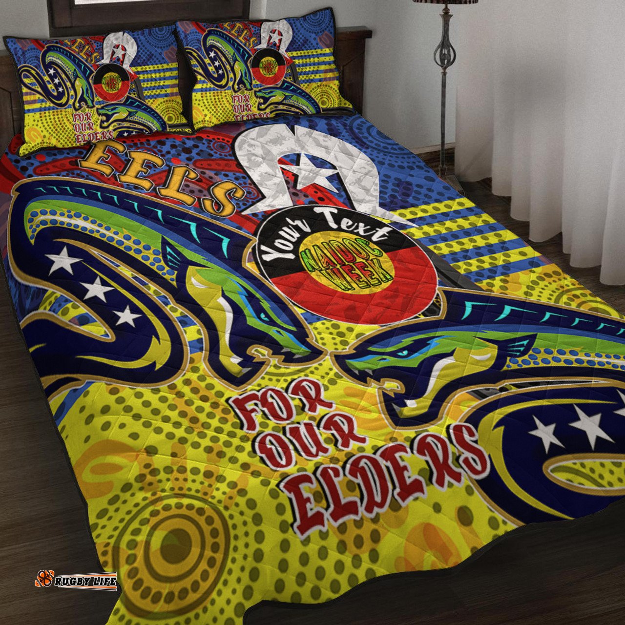 Parramatta Eels Naidoc Week Custom Quilt Bed Set - Parramatta Eels Naidoc Week For Our Elders With Dot Art Quilt Bed Set