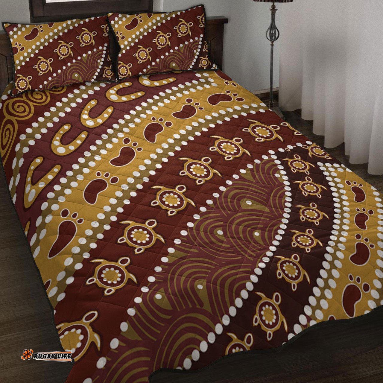 Australia Aboriginal Quilt Bed Set - Australian Aboriginal Style Of Pattern Background Quilt Bed Set