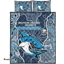 Cronulla-Sutherland Sharks Grand Final Custom Quilt Bed Set - Custom Cronulla-Sutherland Sharks and Sutherland Sharkies With Contemporary Style Of Aboriginal Painting Quilt Bed Set