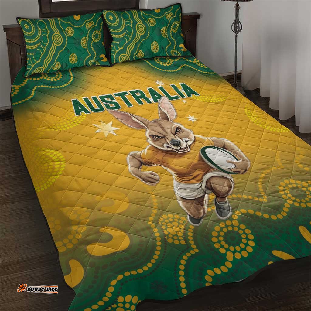 Australia Rugby 2024 Quilt Bed Set Go Wallabies Aboriginal Pattern