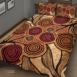 Australia Aboriginal Inspired Quilt Bed Set - Indigenous Tree Aboiginal Inspired Dot Painting Style