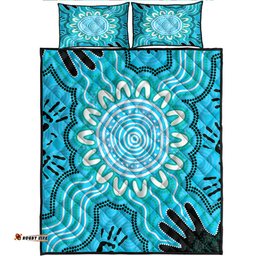 Australia Aboriginal Inspired Quilt Bed Set - Hand print aboriginal connection art