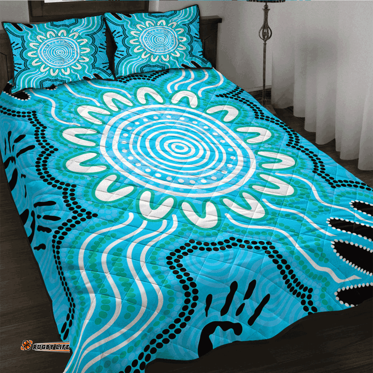 Australia Aboriginal Inspired Quilt Bed Set - Hand print aboriginal connection art