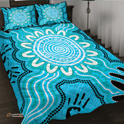 Australia Aboriginal Inspired Quilt Bed Set - Hand print aboriginal connection art