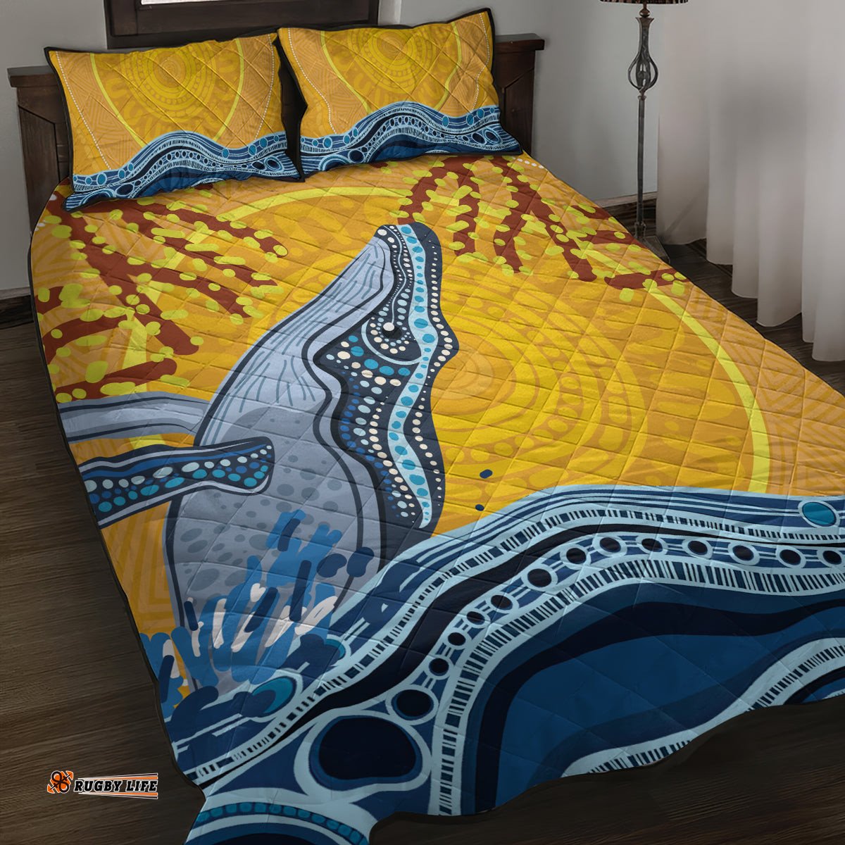 Whale In The Ocean Aboriginal Dot Art Quilt Bed Set No2