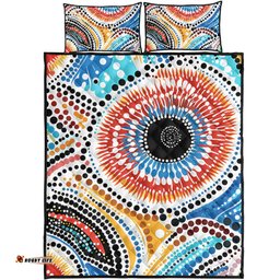 Australia Aboriginal Quilt Bed Set - Traditional Australian Aboriginal Native Design White Ver 2 Quilt Bed Set