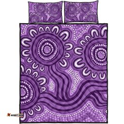 Australia Aboriginal Quilt Bed Set - Dot Patterns From Indigenous Australian Culture Purple Quilt Bed Set