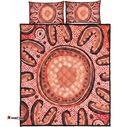 Australia Dot Painting Inspired Aboriginal Quilt Bed Set - Big Flower Painting With Aboriginal Dot Quilt Bed Set