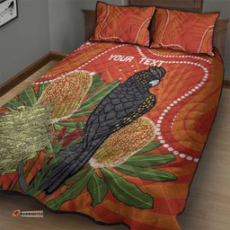 Personalised Australia Banksia And Black Cockatoo Quilt Bed Set Aboriginal Art
