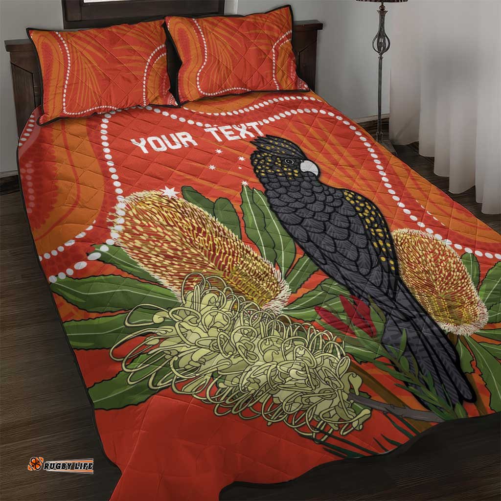 Personalised Australia Banksia And Black Cockatoo Quilt Bed Set Aboriginal Art