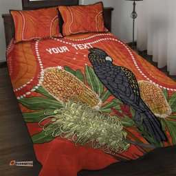 Personalised Australia Banksia And Black Cockatoo Quilt Bed Set Aboriginal Art