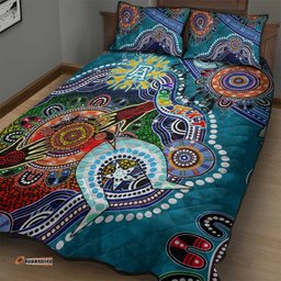 custom naidoc week 2024 port adelaide power quilt bed set australia aboriginal dot painting dt02