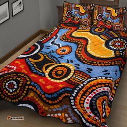 Australia Aboriginal Inspired Quilt Bed Set - Indigenous Art Aboriginal Inspired Dot Painting Style 7