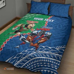 Personalised Rabbitohs And Knights Rugby Quilt Bed Set Aboriginal Mix Polynesian Pattern