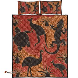 Australia Aboriginal Quilt Bed Set - Aboriginal Dot Art With Animals Quilt Bed Set