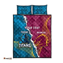 Custom Broncos And Titans Rugby 2024 Quilt Bed Set Dynamic Style