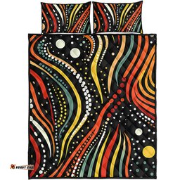 Australia Aboriginal Quilt Bed Set - Traditional Australian Aboriginal Native Design Black Quilt Bed Set