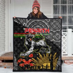 Penrith Panthers Anzac Inspired Quilt - Penrith Panthers with Poppy Flower Art Quilt