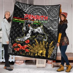 Penrith Panthers Anzac Inspired Quilt - Penrith Panthers with Poppy Flower Art Quilt